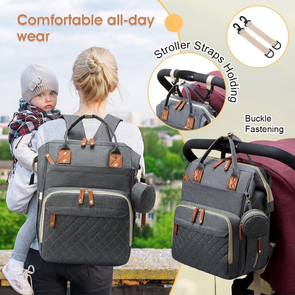 Multifunctional Diaper Bag Backpack, Large Capacity & Waterproof - Dark Gray