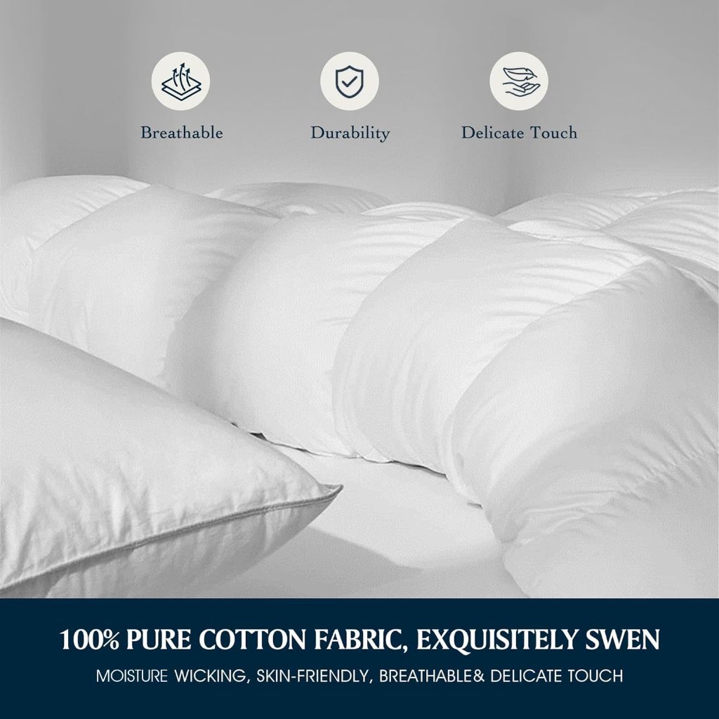 Serta Goose Feather Down Fiber Cotton Comforter King Size - 100% Cotton Duvet Insert, 106 x 90 Inch White
