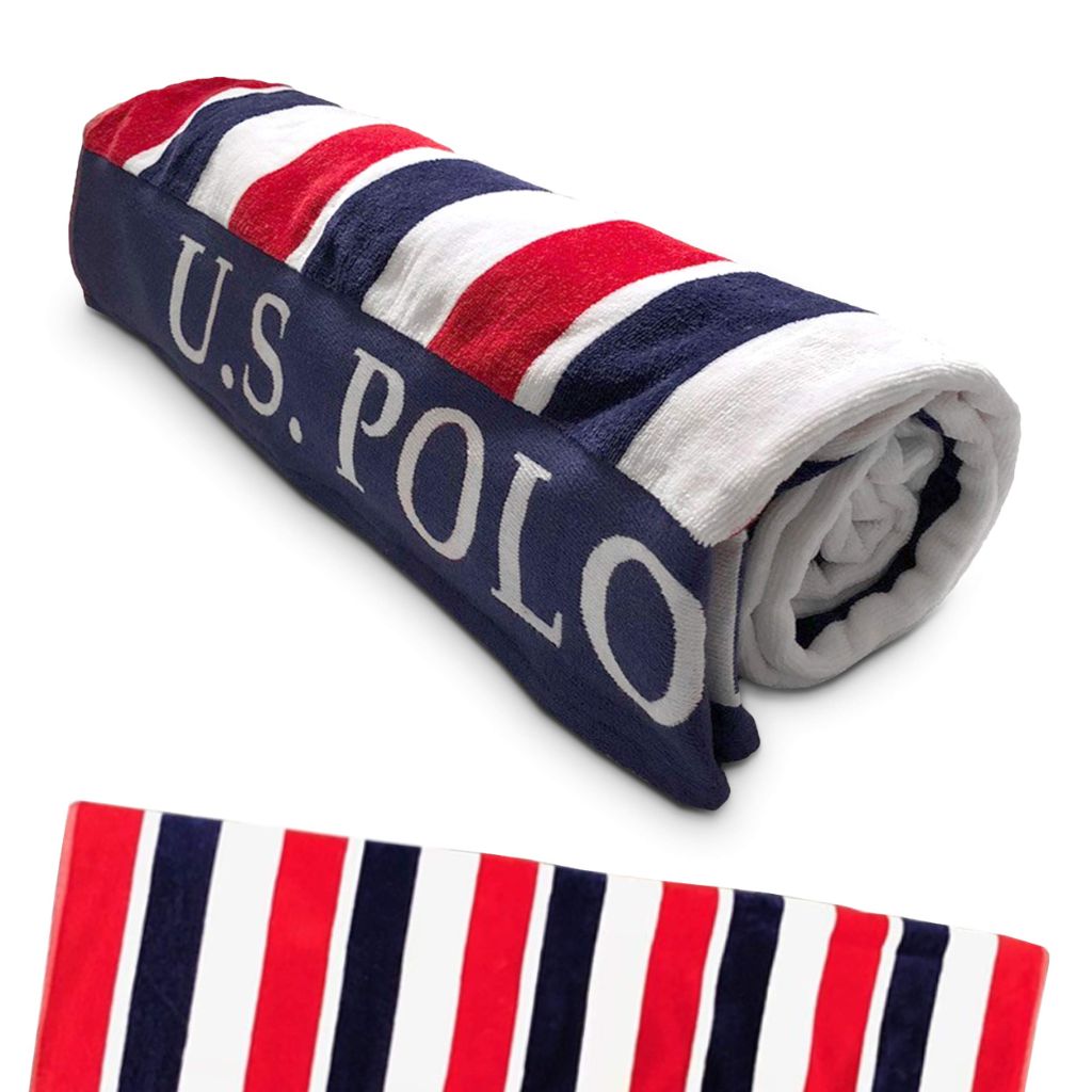 U.S. Polo Assn. Oversized Striped Nautical Design Beach Towel - East Coast Stripe (40” x 70”)