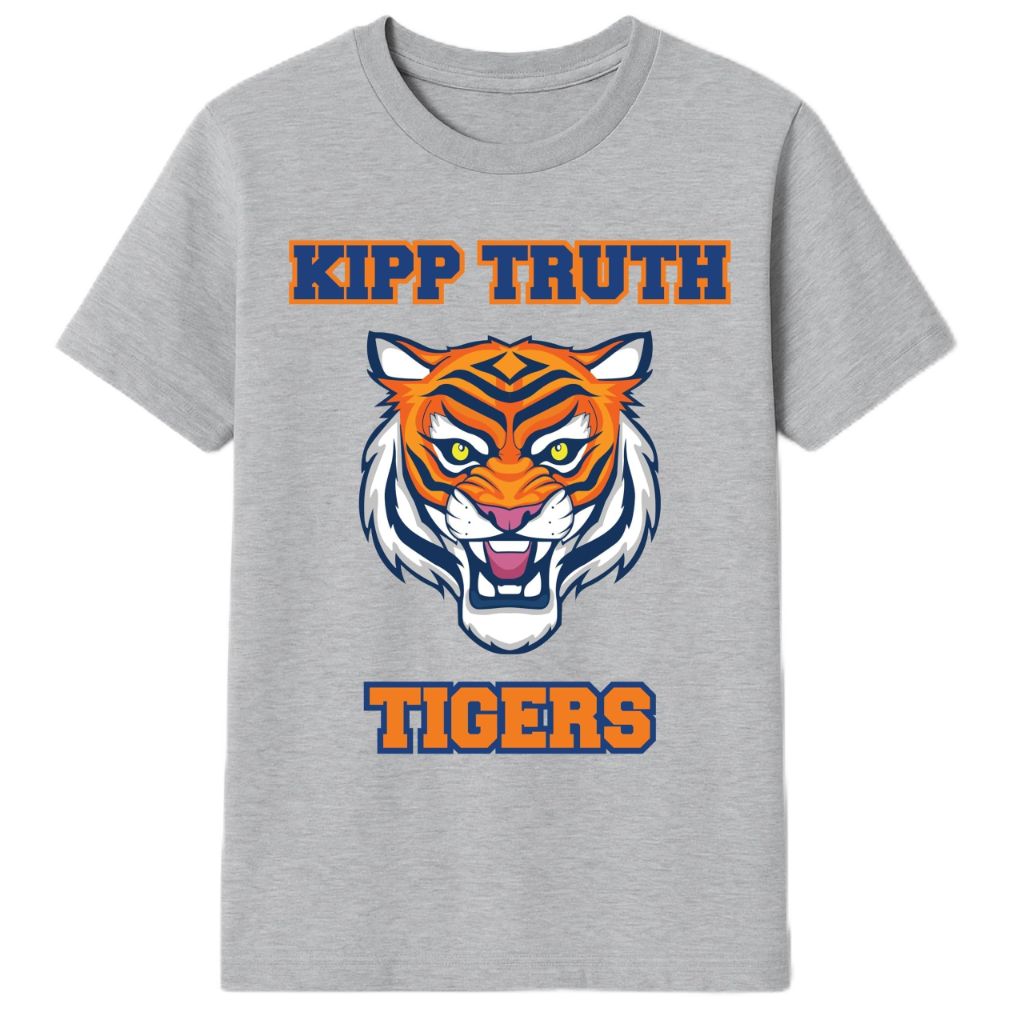 SZ 8M, Kipp Texas Boys' Short Sleeve Basic Crew Neck Grey (Truth Elementary)