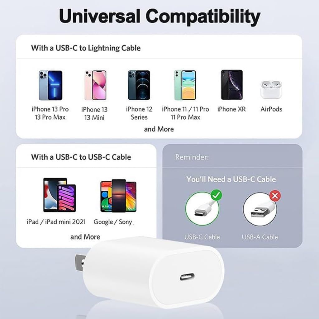 HAODEXING Wall Charger USB C Charger Block USB-C 20W Power Adapter with Fast Charging Function