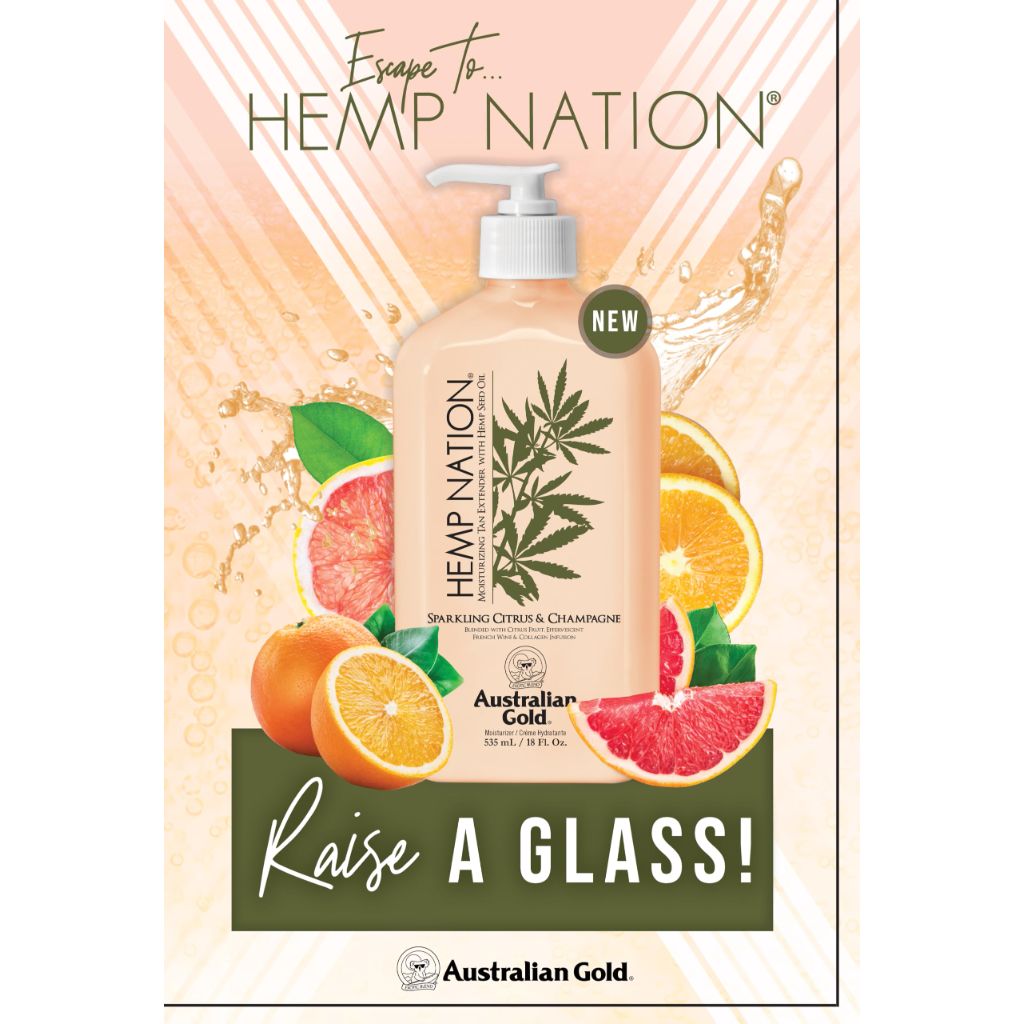 Australian Gold Hemp Nation Sparkling Citrus & Champagne Bundle - Tan Extender Body Lotion (18 FL Oz) & Body Wash (8 FL Oz), Effervescent Orange, Grapefruit & French Wine Extract, Pure Hemp Seed Oil