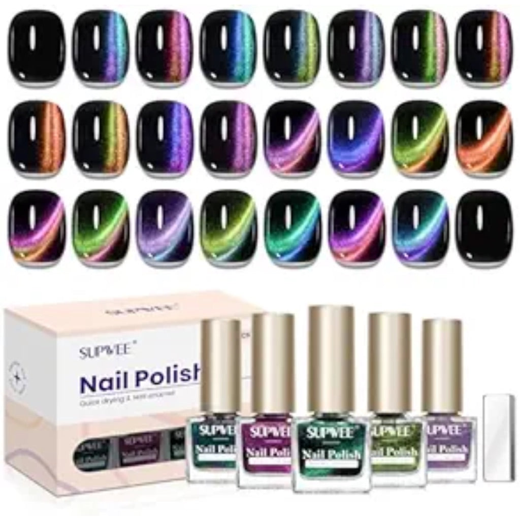 Magnetic Nail Polish Non Gel, 12 Colors Quick Dry Cat Eye Nail Polish Non Gel with Magntic for Fingernail Air Drying Fast Lacquer, Chip Resistant, Vegan, Fast Drying, Long Lasting