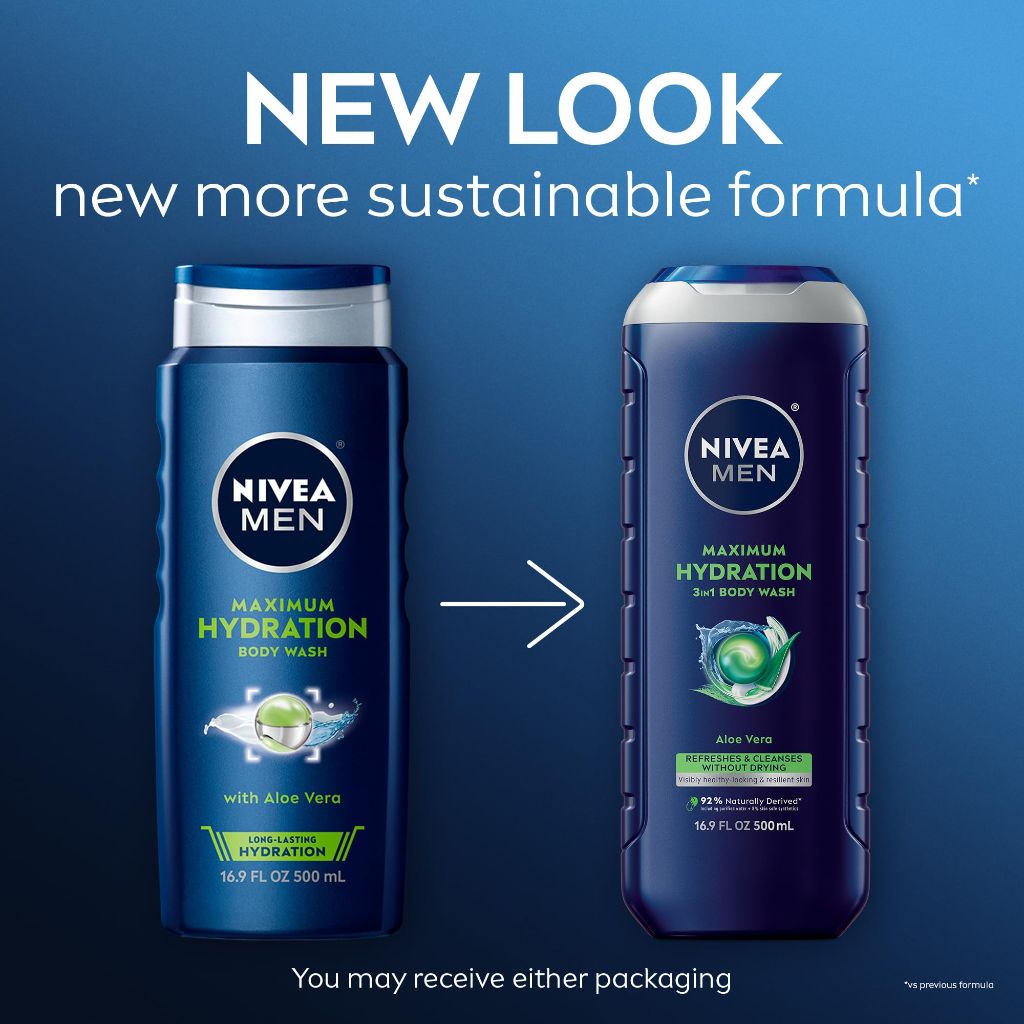 NIVEA MEN Maximum Hydration Body Wash for Dry Skin, Aloe Vera Enriched | 16.9 Fl Oz Bottle, Pack of 3