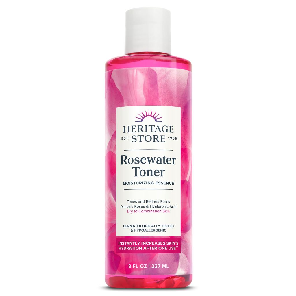 Heritage Store Rosewater Facial Toner with Hyaluronic Acid, Vegan, 8oz
