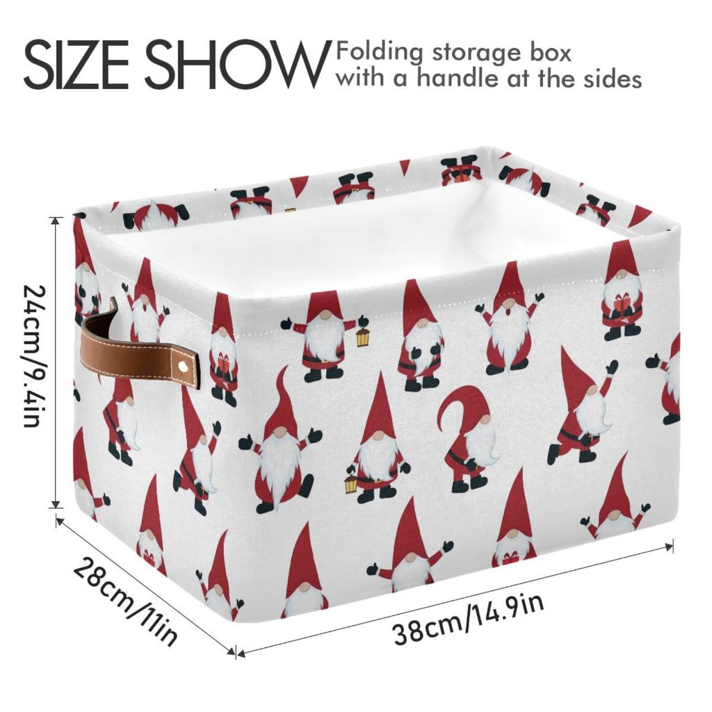 Collapsible Christmas Storage Basket with Handles - Christmas Gnomes (11" x 9.5")