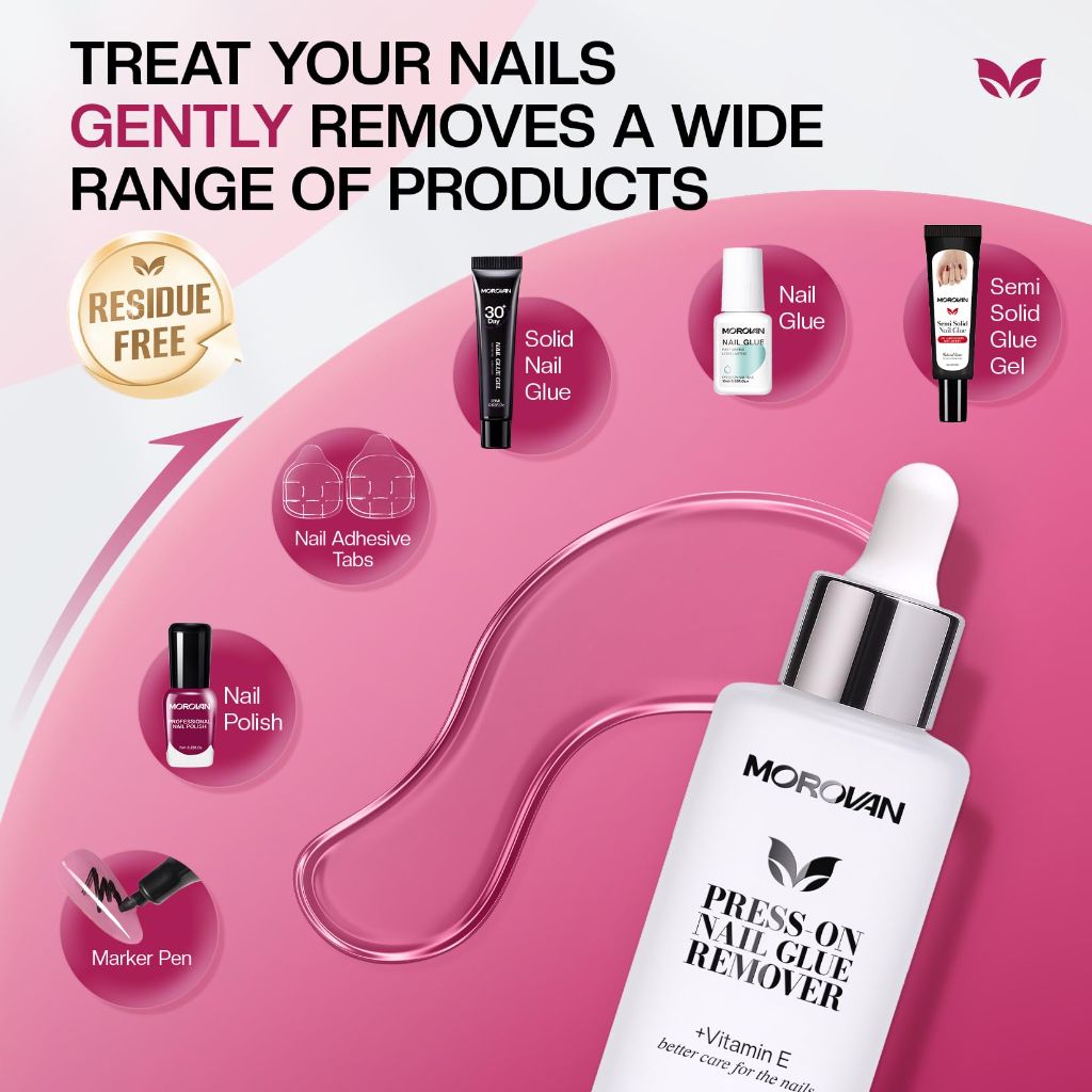 Morovan Press On Nail Glue Remover - 1 fl oz