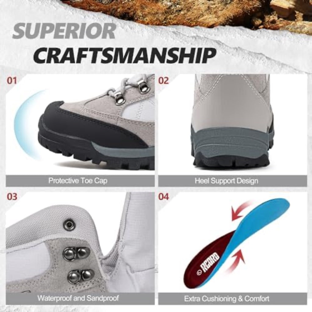 R CORD Women's Waterproof Hiking Boots, Light Gray, Size 8.5