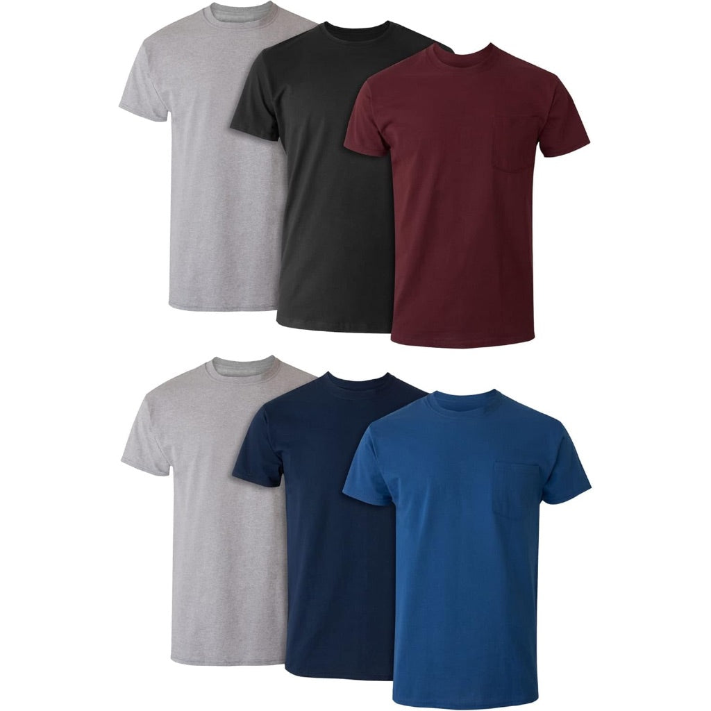 Hanes Men's Pocket T-Shirt Pack, 6-Pack, Cool & Breathable Cotton Tees, Stay-Tucked Undershirts for Men