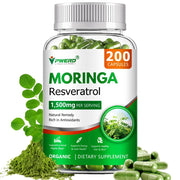 PWERD - Organic Moringa Pure Powder Oleifera Leaf Capsules, 200 Count
