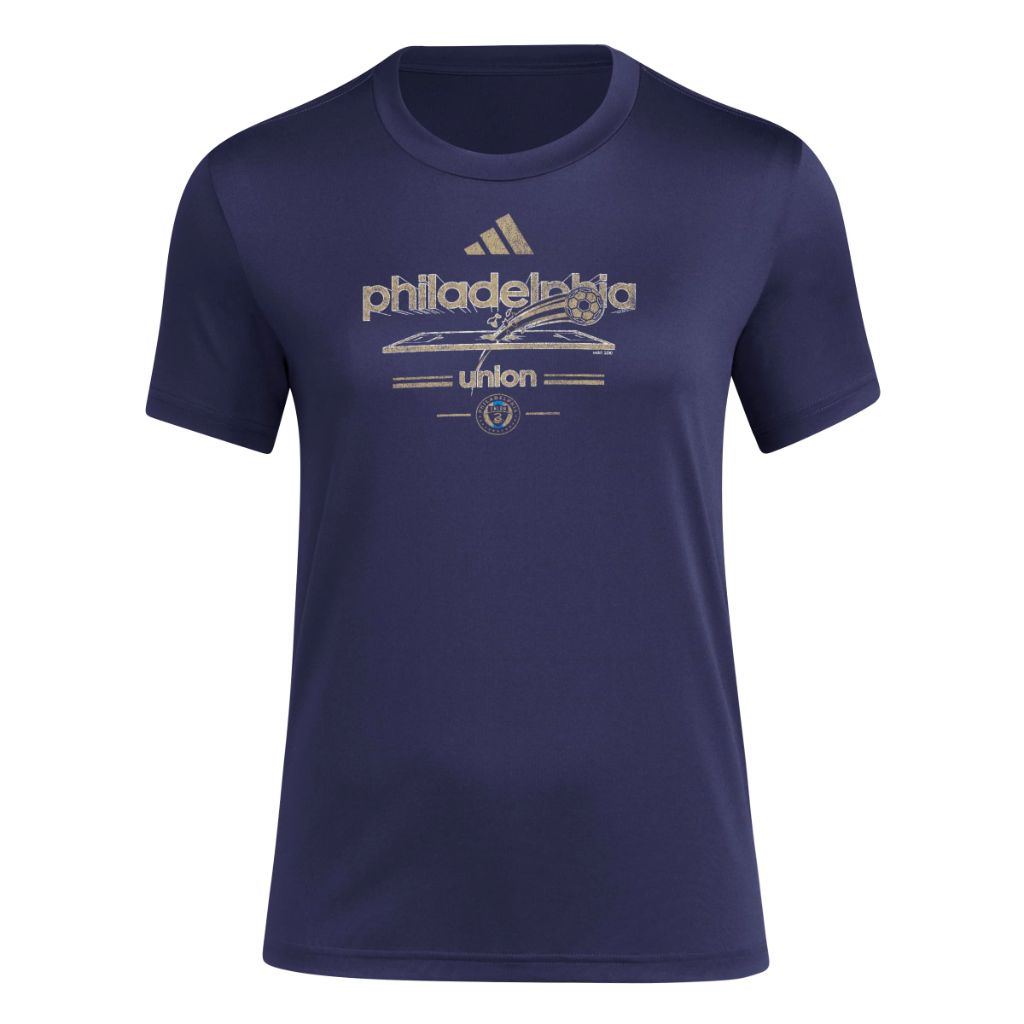 adidas Women's MLS Soccer Pre-Game Short Sleeve T-Shirt - Philadelphia Union, Navy (XL)