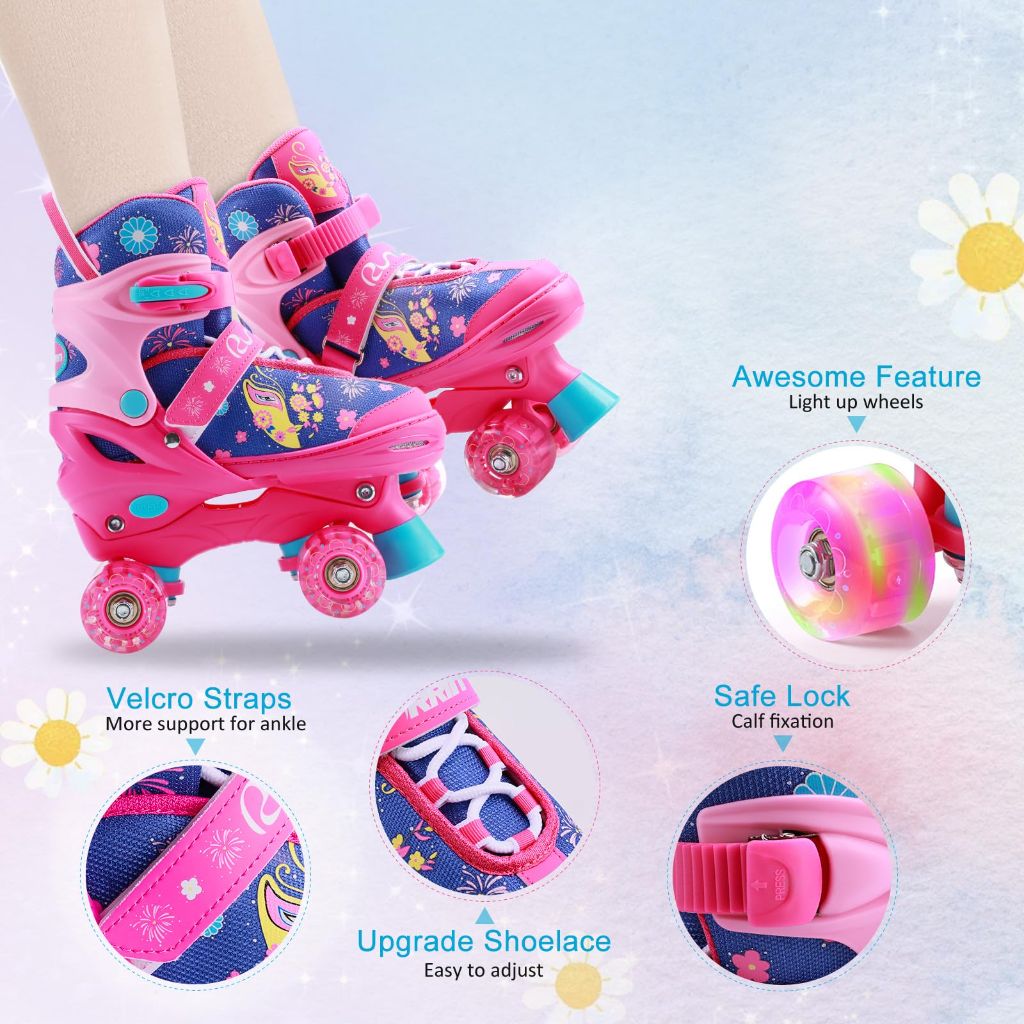RunRRIn Adjustable Kids Roller Skates for Girls Boys with Light Up Wheels –Skates for Kids Ages 6-12, Toddler 3-5, Youth and Women Beginners Indoor and Outdoor
