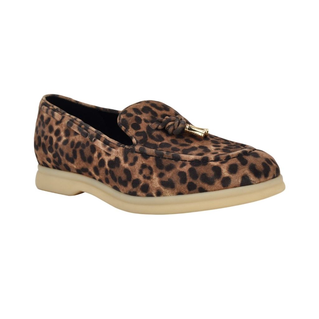 Guess Women's Aryana Interlaced Suede Slip-On Boat Loafers - Tan Multi Leopard, Size 10
