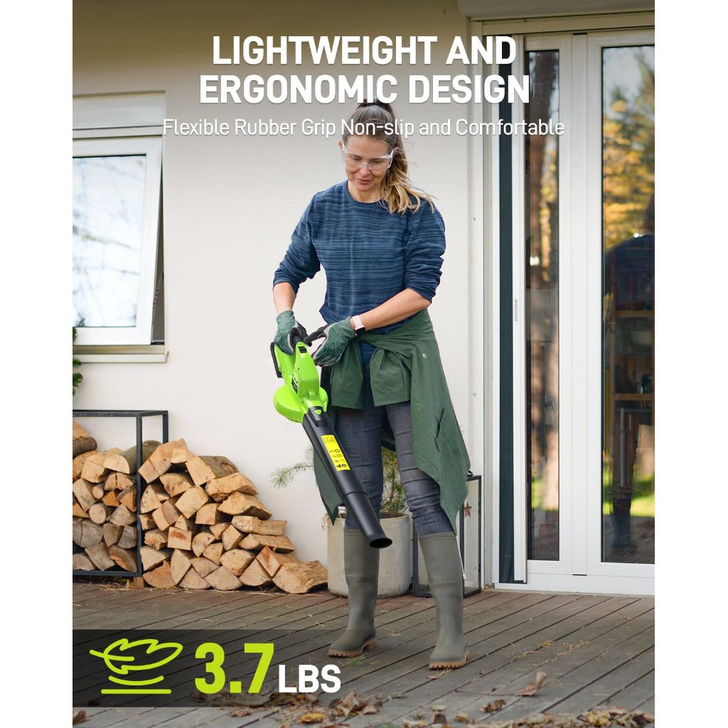 Anykit Leaf Blower, Cordless Leaf Blower with Battery and Charger, 20V Electric Leaf Blower Cordless, 2 Speed Modes, Handheld Lightweight Blower for Blowing Patio/Driveway (Green)