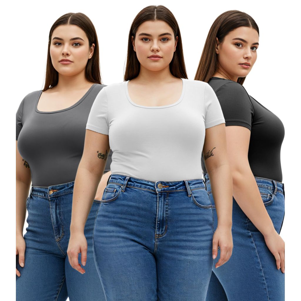 SZ M, Emmalise Women's Short Sleeve Tshirt Scoop Neck Tee Value Set (3Pk, Blk, Wht, Charcoal,)