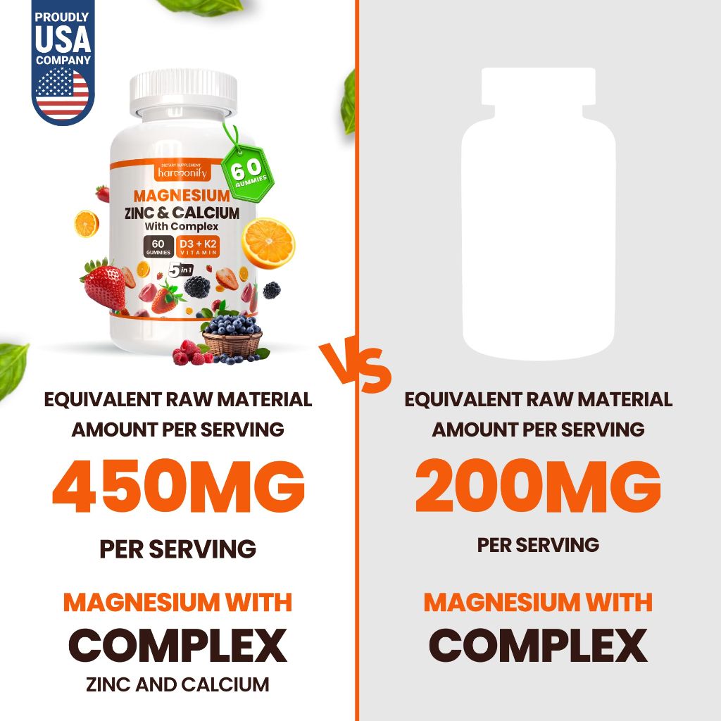 HARMONIFY Magnesium Calcium Zinc with Vitamin D3 & K2 Gummies, 30 Days Serving