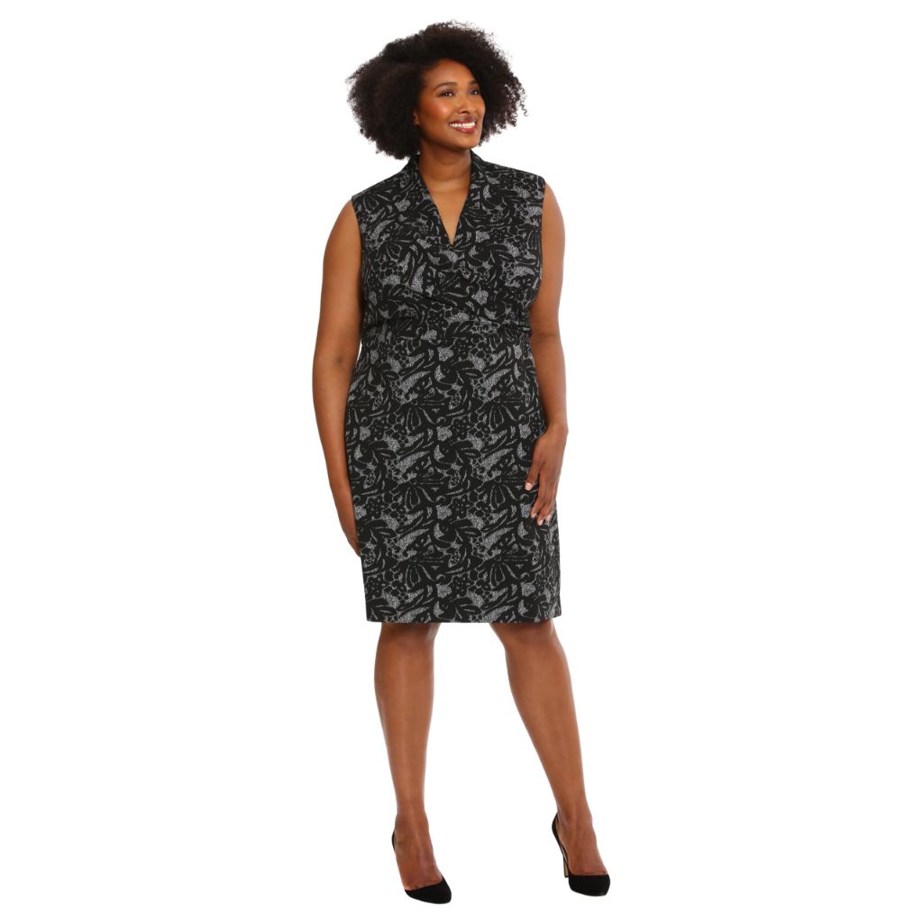 SZ 22, London Times Women's Dresses Sleeveless V-Neck Sheath Dress, Black/Ivory