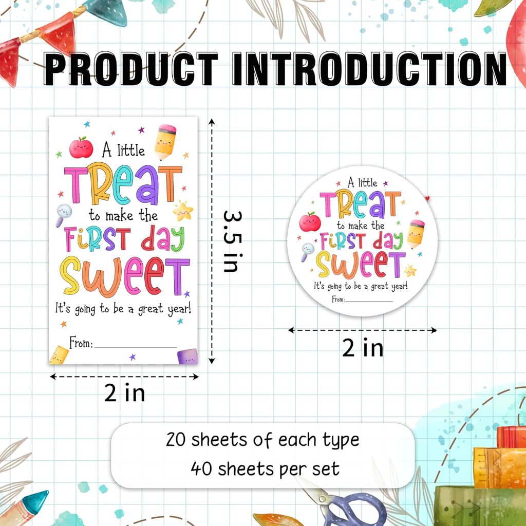 First Day of School Stickers - 40 Pcs Fill-in Sticker Labels with 2 Styles - A Little Treat to Make Your First Day Sweet - Back to School Letters Envelopes Cards Seal Boxes Gifts Stickers - A04