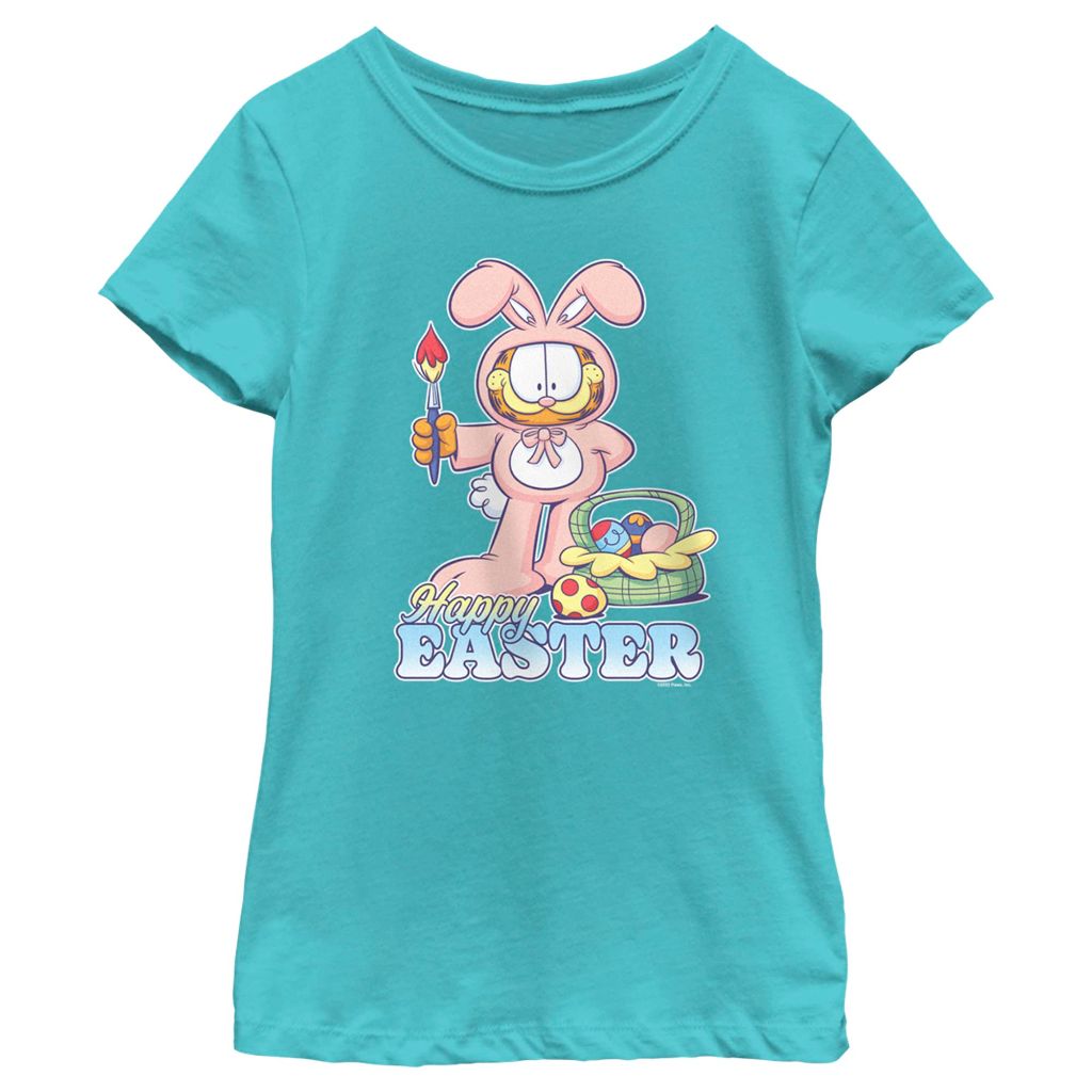 Nickelodeon girls Garfield Easter Dye Short Sleeve Tee T Shirt, Tahiti Blue, X-Small US