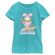 Nickelodeon girls Garfield Easter Dye Short Sleeve Tee T Shirt, Tahiti Blue, X-Small US