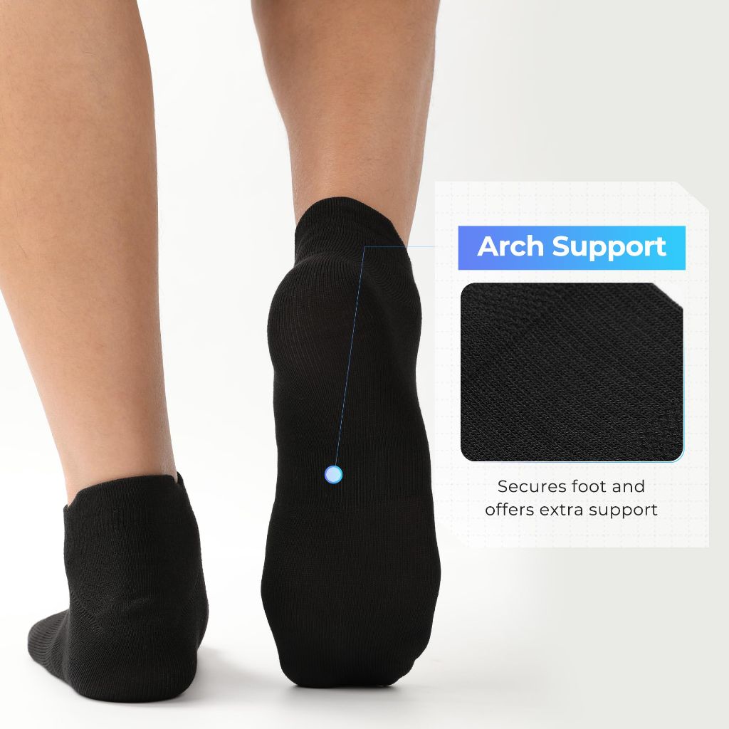 BAMBOO COOL Men's Athletic Heel Tab Cushioned Ankle Socks - Black, Medium (8 Pairs)