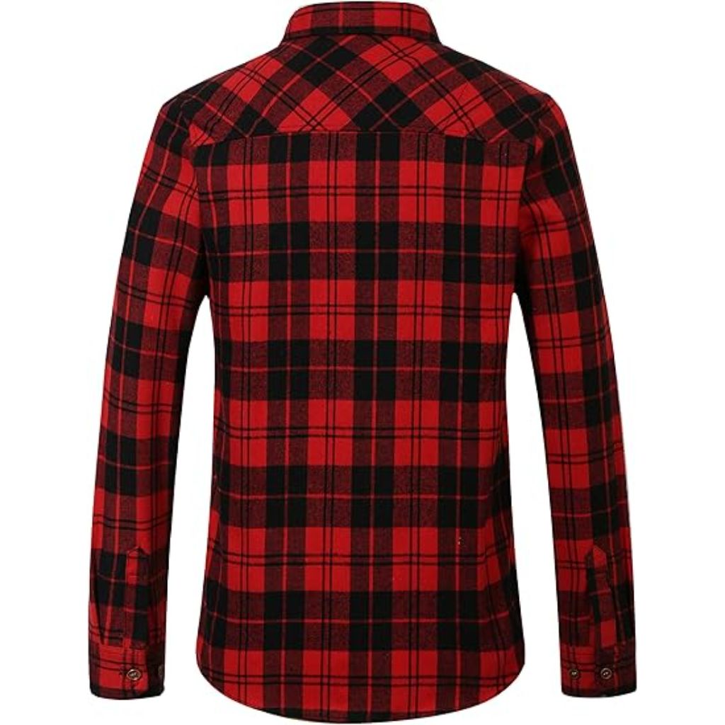 SSLR Long Sleeve Flannel Shirt for Men, Red, Black, 4XL