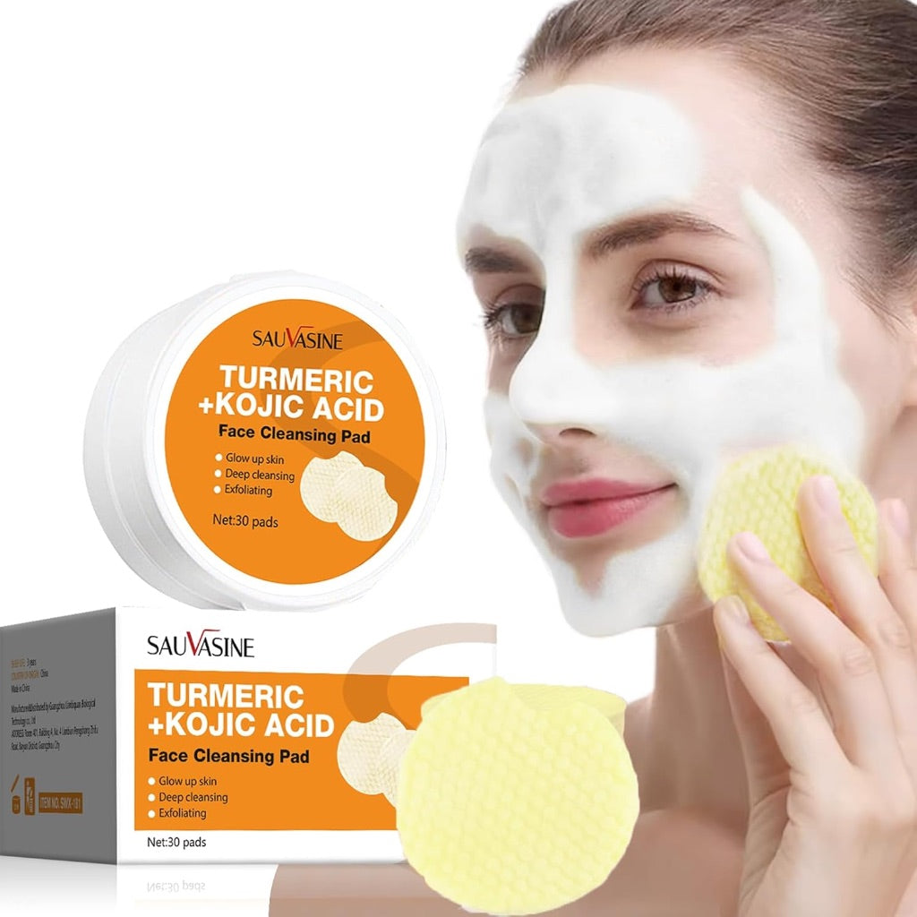Turmeric Kojic Acid Cleansing Pads,Moisturize Face Turmeric Kojic Acid Pads,Helps Balance Skin Oil And Water,Upgrade Packing(Not Leak),30pcs