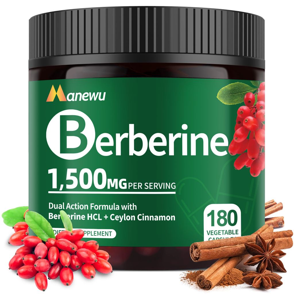 Manewu Organic Berberine Supplement - Berberine with Ceylon Cinnamon & Citrus Bergamot,Cinnamon Supplements 180 Count