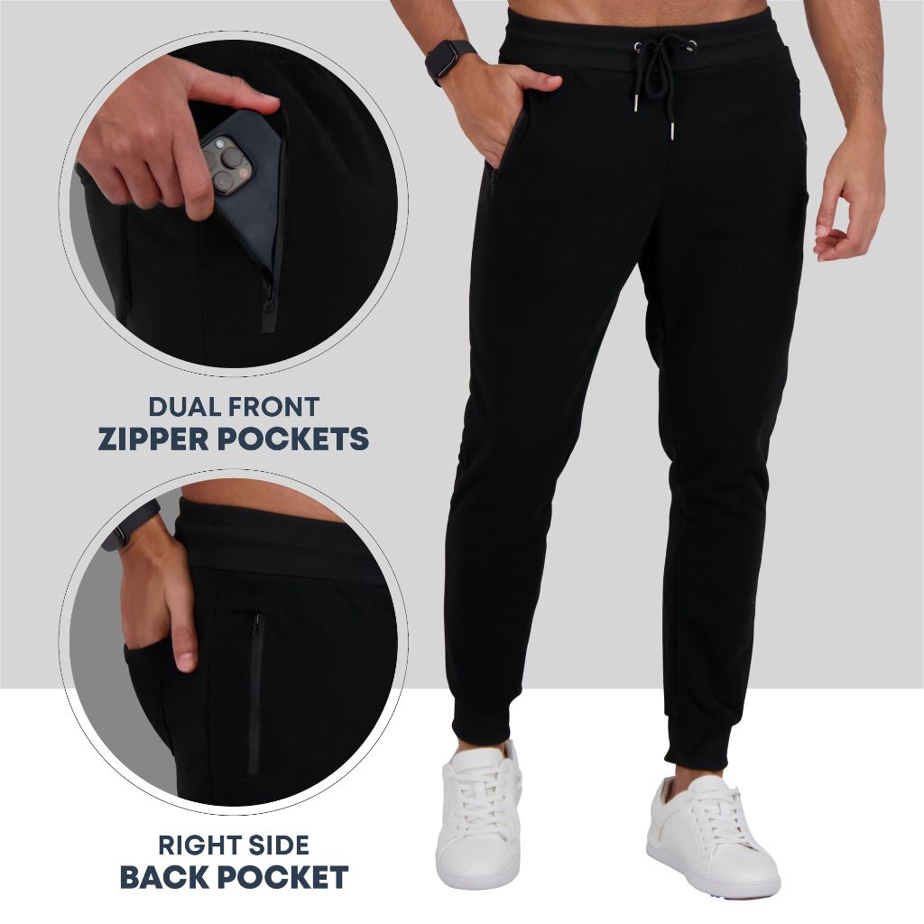 SZ XL, CROWN VOGUE Fleece Mens Joggers with Pockets - Black