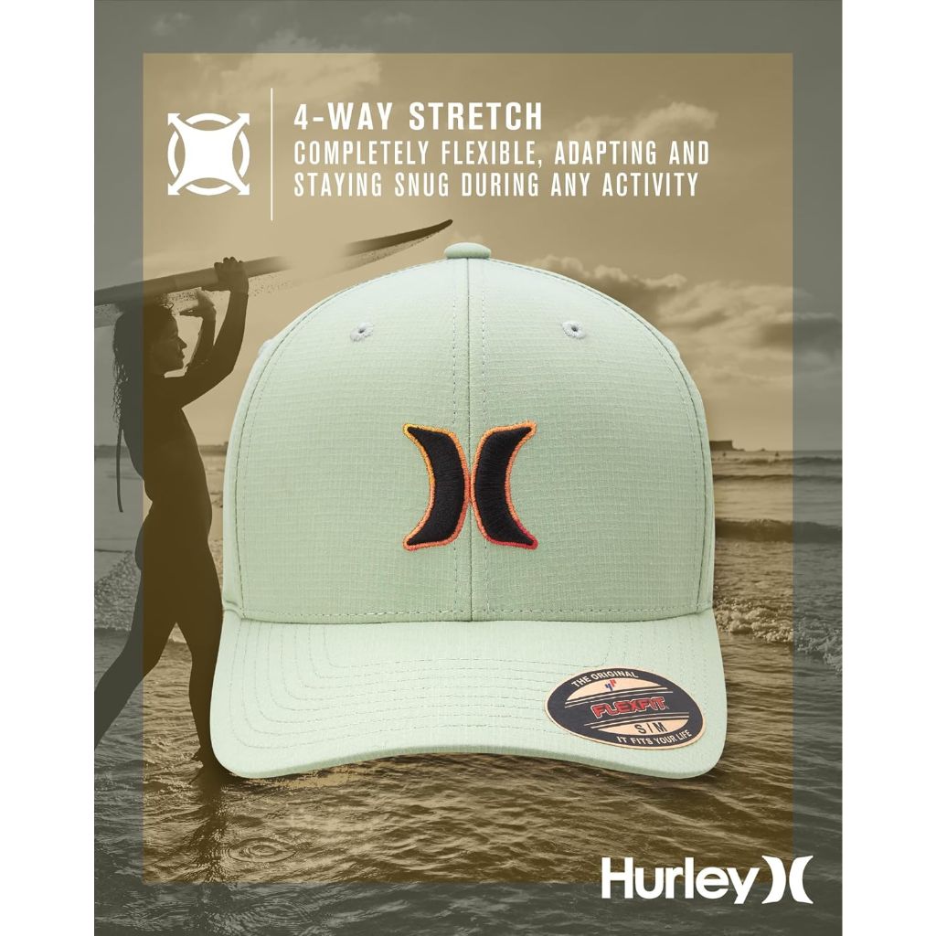 Hurley Men's Baseball Cap - Dana Point Cotton Ripstop Stretch Fitted Cap for Men with Gradient Embroidered Icon (Size: L/XL)