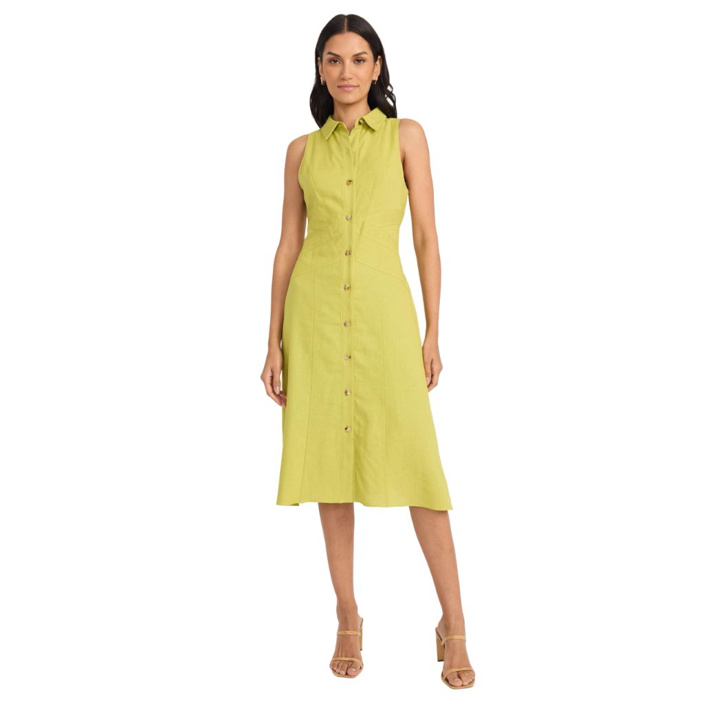 Maggy London Women's Sleeveless Button Down Linen Midi Dress - Elegant A-Line Business Casual Dress