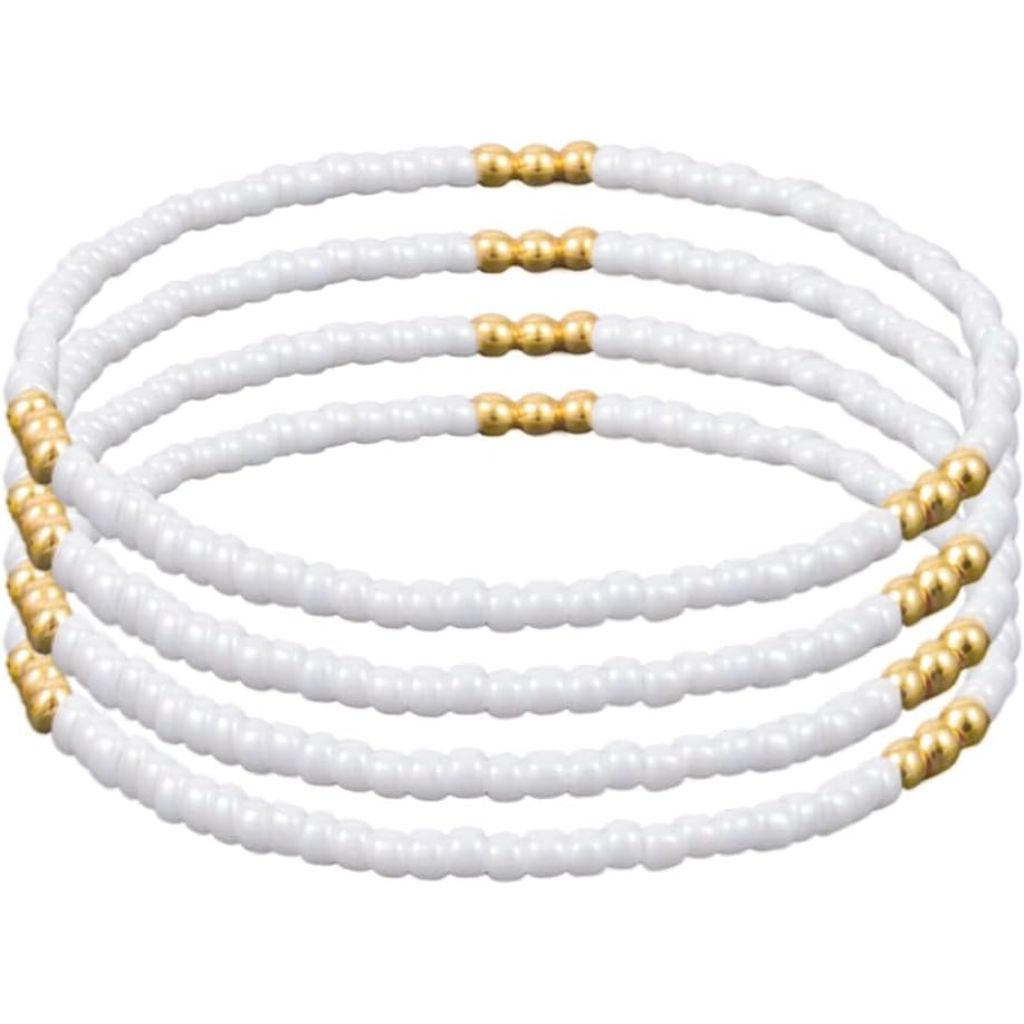 Gold Plated Beaded Bracelets for Women Stackable Set