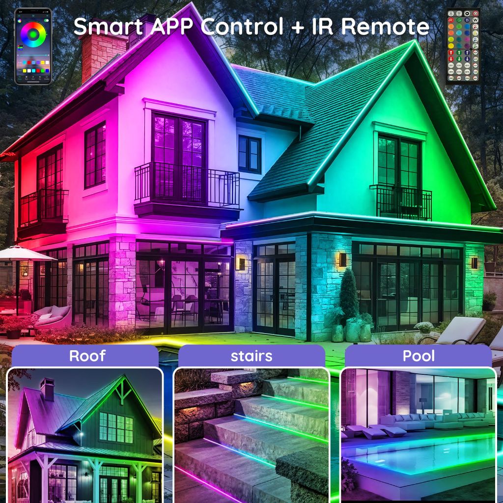 Talkhigh 400ft Outdoor LED Strip Lights Waterproof, IP68 Outside Led Light Strips Waterproof with App and Remote