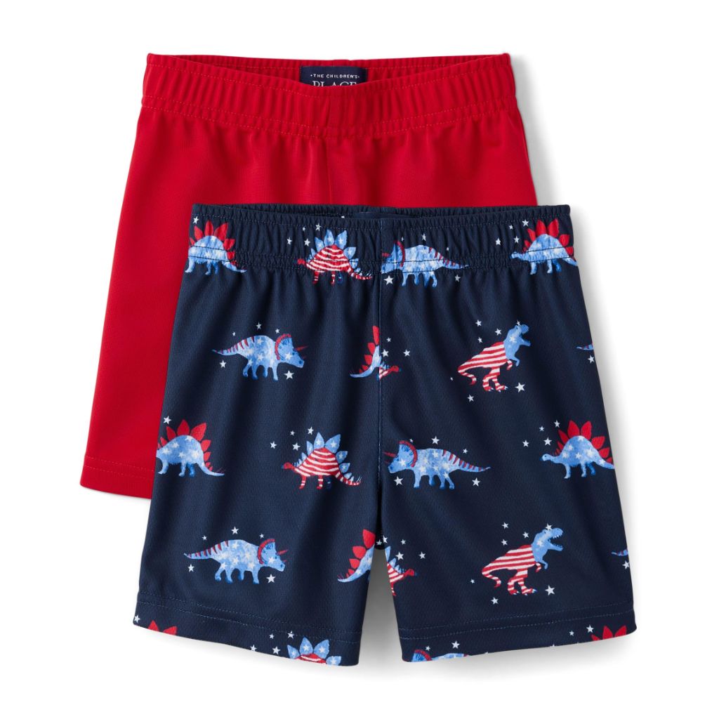 SZ 12-18MTHS, The Children's Place Toddler Boys' Athletic Basketball Shorts, Americana 2-Pack