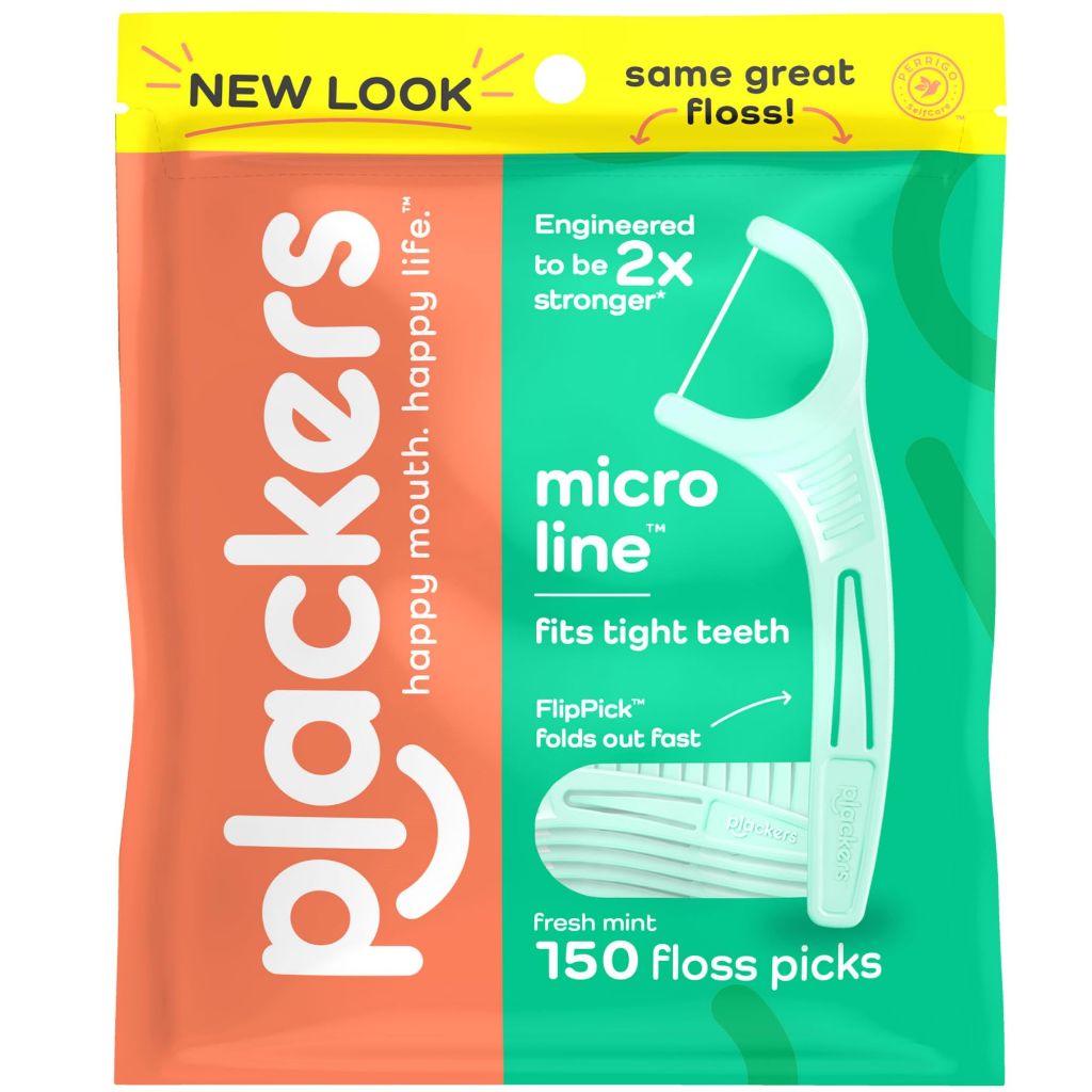 Plackers Micro Line Dental Floss Picks,  Fresh Mint Flavor, 150 Count