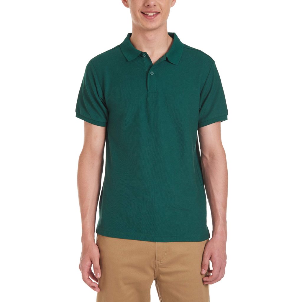 SZ L, Chaps Young Men's Uniform Short Sleeve Stretch Pique Polo, Hunter, 38/39