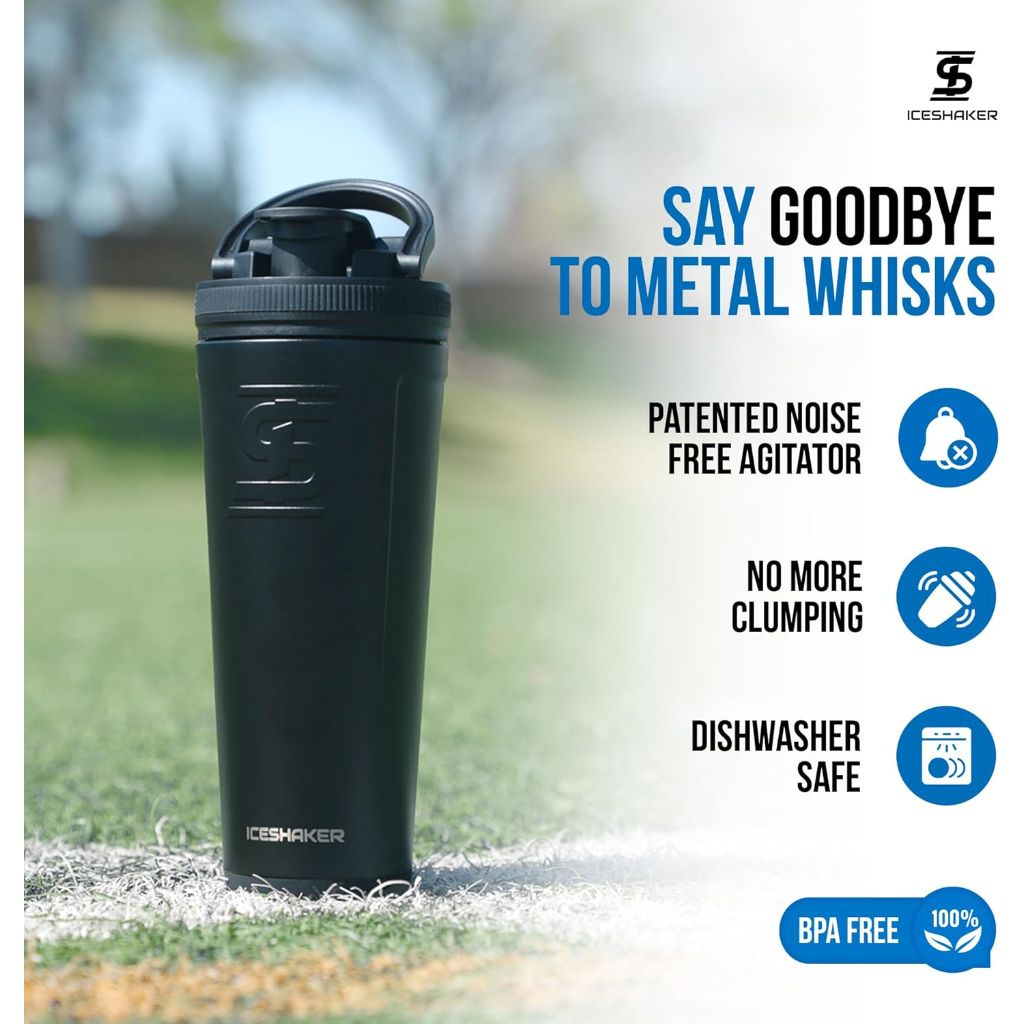 Ice Shaker Insulated Stainless Steel 36oz Shaker Bottle, 30+ Hours Cold, Navy