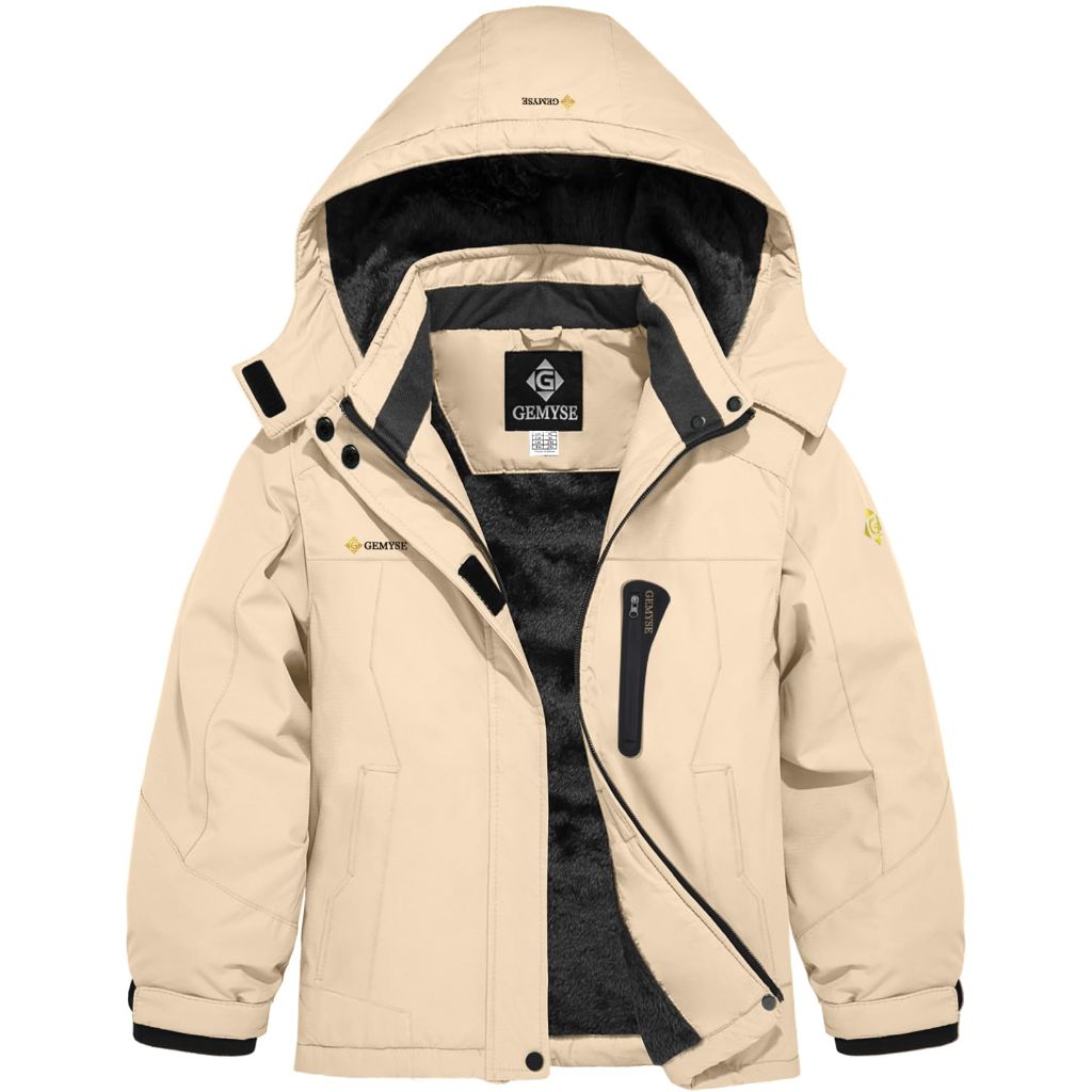 GEMYSE Girl's Fleece Lined Winter Jacket (Beige,8)