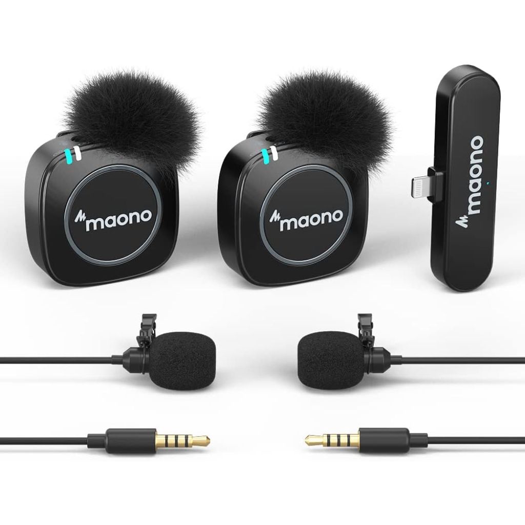 MAONO Ultra-Compact Wireless Lavalier Microphone 2.4GHz Dual Lapel Mics (WM820 B2)