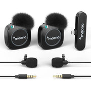 MAONO Ultra-Compact Wireless Lavalier Microphone 2.4GHz Dual Lapel Mics (WM820 B2)