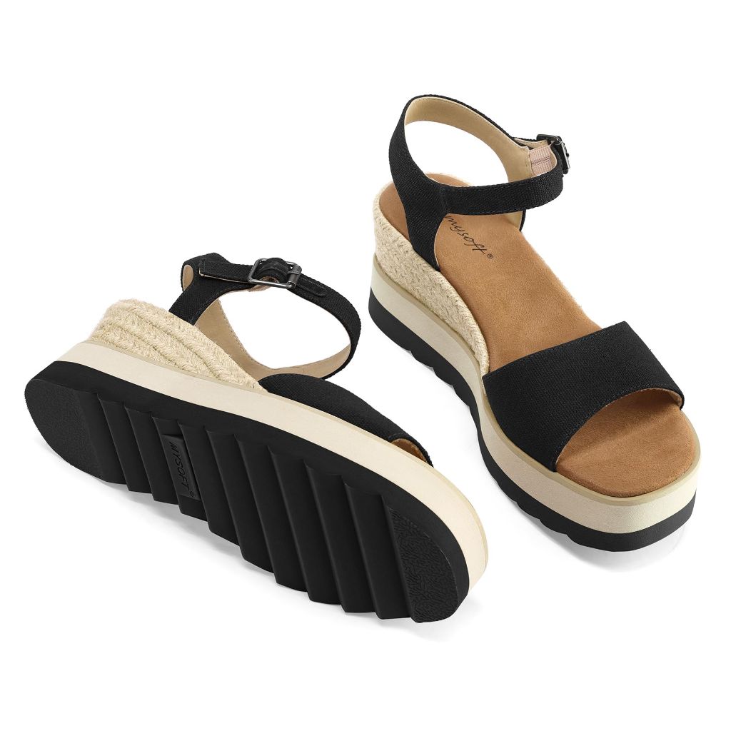 Mysoft Womens Espadrille Wedge Sandals EVA Sole Platform Sandal Open Toe Ankle Strap Buckle Shoes
