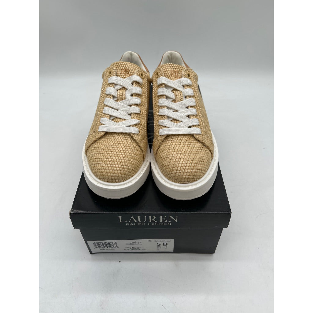 Lauren Ralph Lauren Women's Angeline 4 Lace-Up Platform Sneakers, Natural/Buff - Size 5