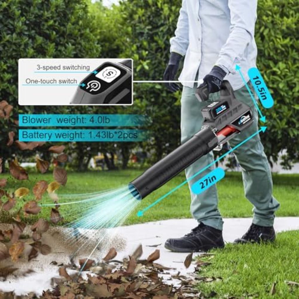 Leaf Blower Cordless with Battery and Charger: 2 Batteries 20V 4.0Ah Brushless Motor,(Grey)