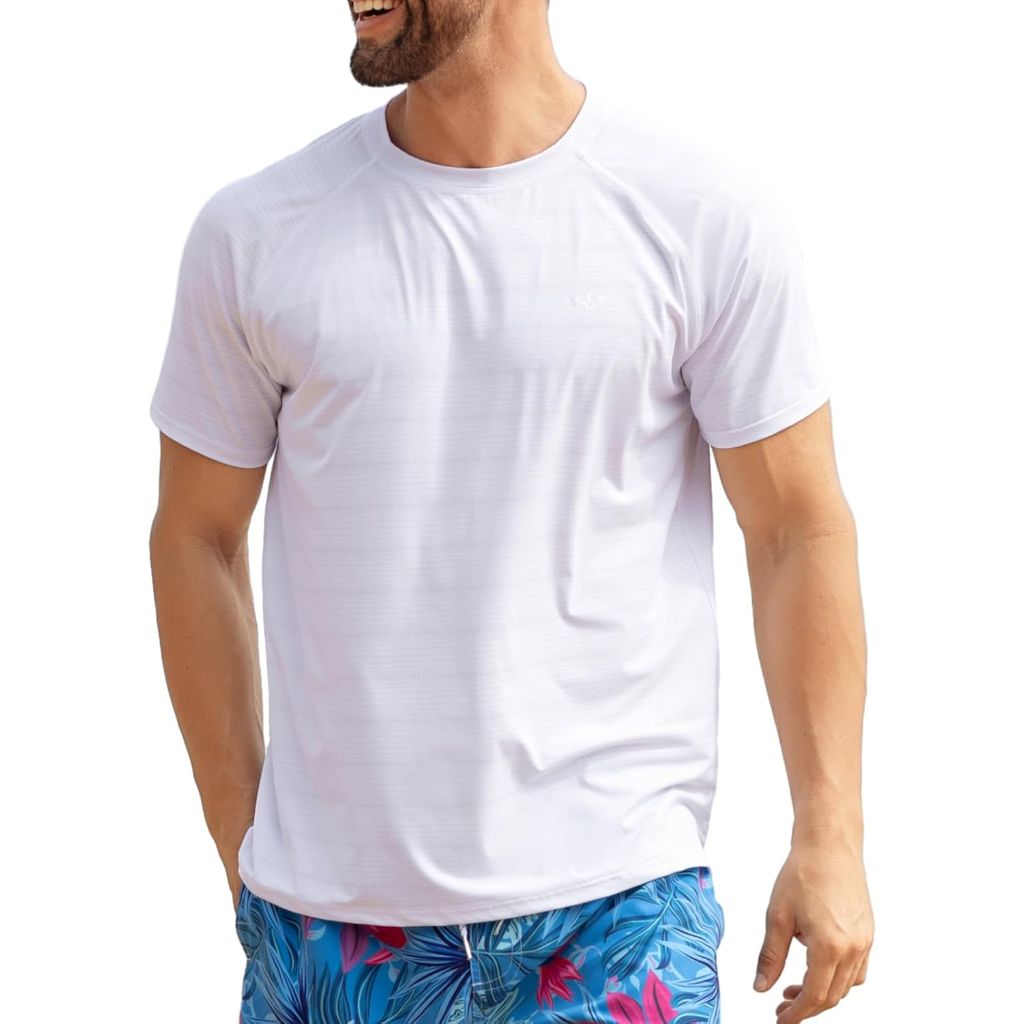 SZ S, Men's Rash Guard Swim Shirts UPF 50+ Short Sleeve Fishing Quick Dry | Dark Grey