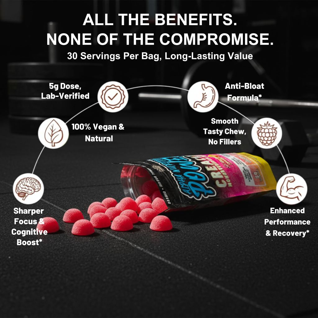 Creatine Monohydrate Gummies 5g - Raspberry Lemonade Flavored Creatine for Adults (120 Gummies)