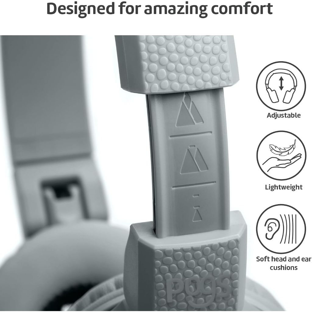 POGS Kids Bluetooth Wireless Headphones: The Gecko 2 - Gray