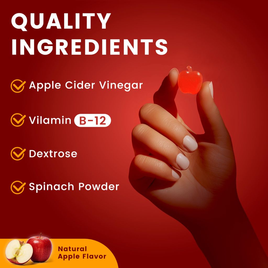 YESMIX Adult Apple Cider Vinegar Gummies - with Vitamin B12 - (60 Count）