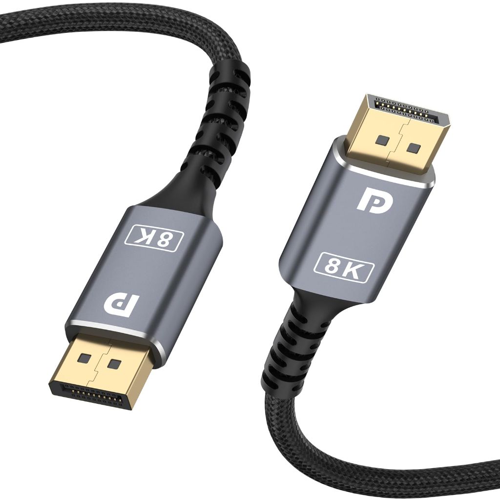 8K DisplayPort Cable, 6.6ft High Speed Braided DP Cable for HDR, HDCP, FreeSync, G-Sync, Gaming Monitor, Graphics, PC, TV, Laptop