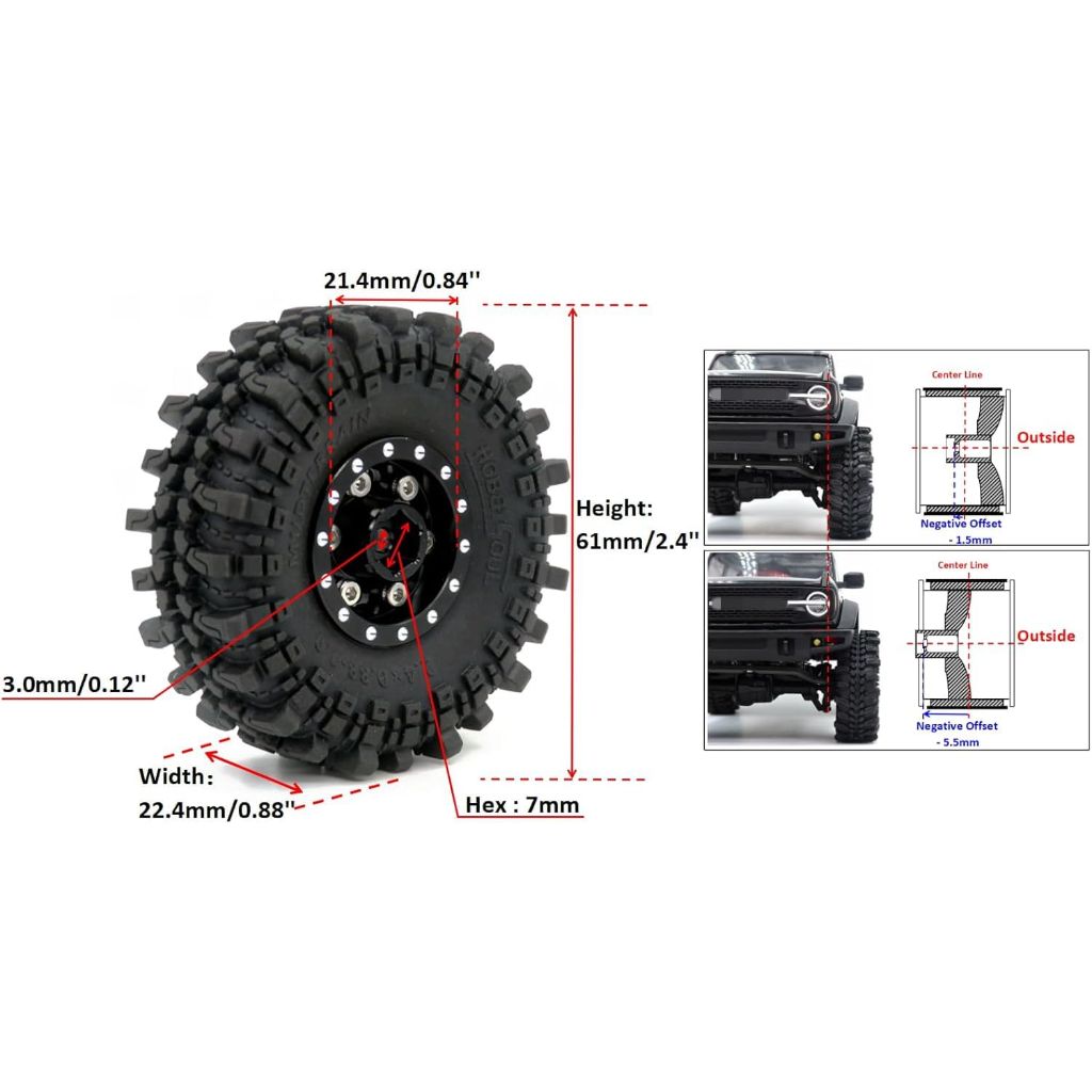 HOBBYSOUL 61mm Soft Sticky 1.0 tires & Adjustable Offset 1.0 beadlock wheels