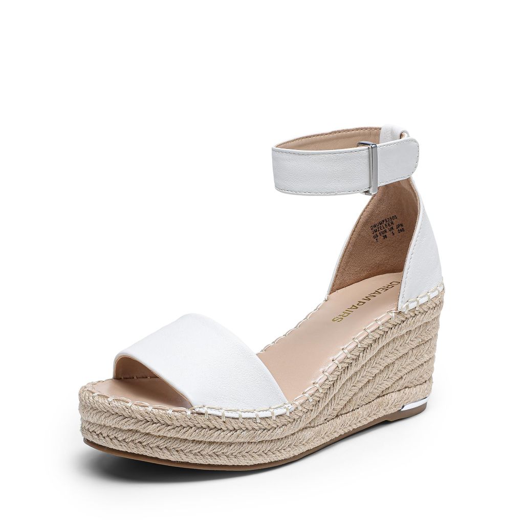 DREAM PAIRS Women's Wedge Sandals Open Toe Espadrilles Sandals Comfortable Dressy Ankle Strap Platform Sandals Suitable for Work Beach Summer Shoes, Size 8, White, DWUMPS2505